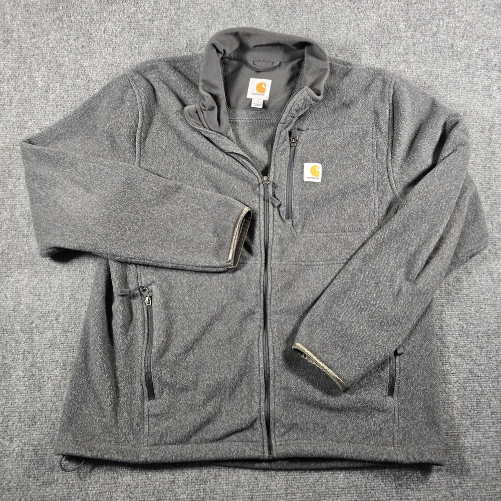 Carhartt Full Zip Fleece Jacket Gray Large L Relaxed Fit Workwear Logo